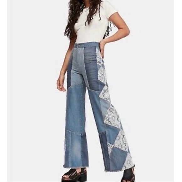 Free People We The Free In My Element Patchwork Lace Crochet Jeans in Size 25 - Picture 2 of 6